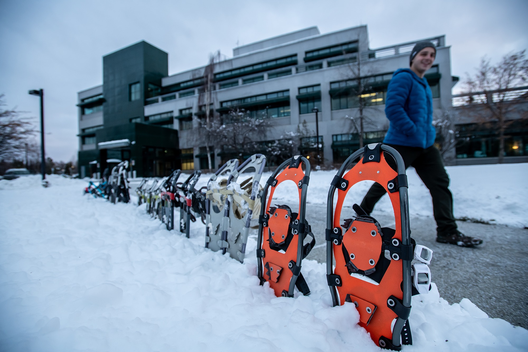 UAA Campus Building with Snowshoes in front