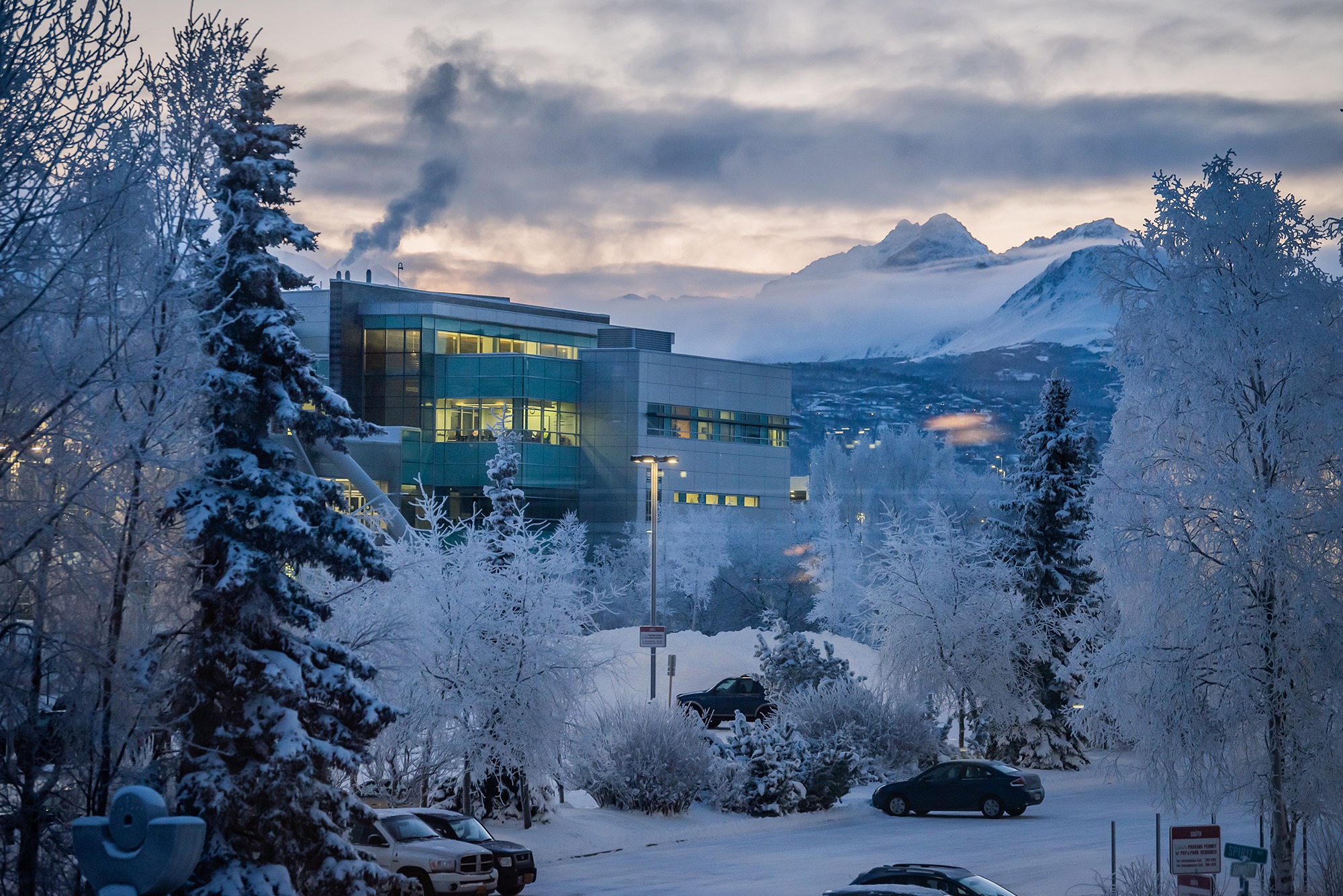 UAA Campus View with Mountains in Background