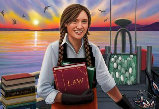 Illustration of woman on a fishing boat, holding books